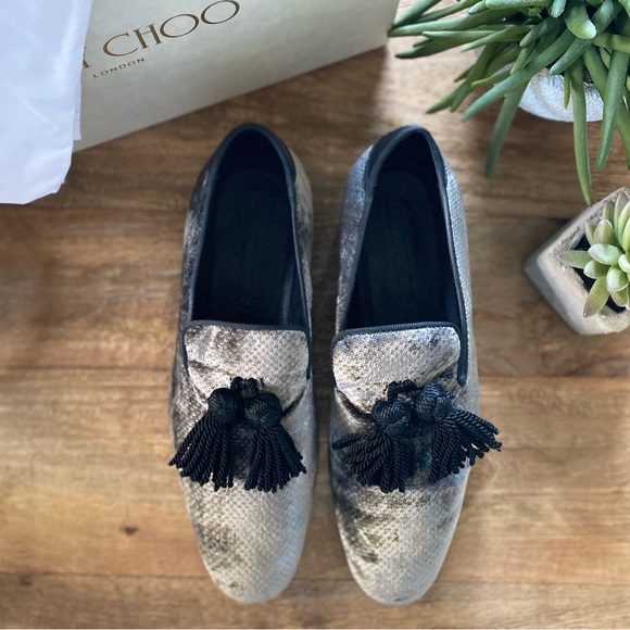 Jimmy Choo Foxley Metallic Velvet Loafers with Black Tassels main image 16